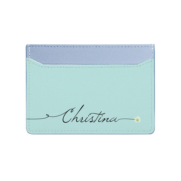 Bisu Bisu Card Holder - Baby Blue Saffiano Leather - (Signature, Daisy)