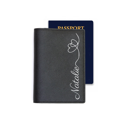 Bisu Bisu Passport Holder - Black Saffiano Leather - (Signature, Heart)