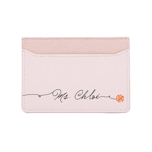 Bisu Bisu Card Holder - Pink Saffiano Leather - (Signature, red Rose)