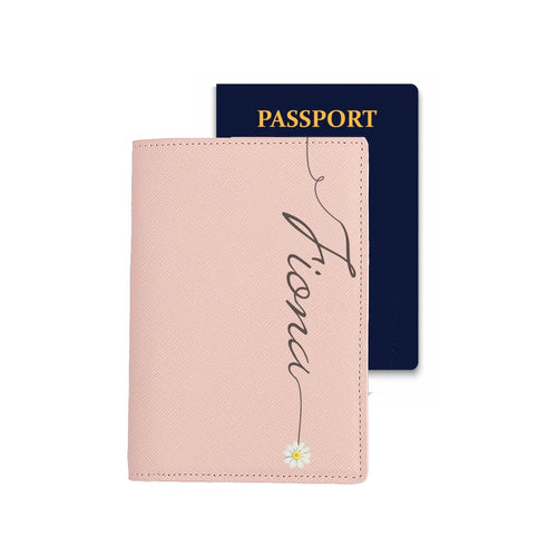 Bisu Bisu Passport Holder - Pink Saffiano Leather - (Signature, Daisy)